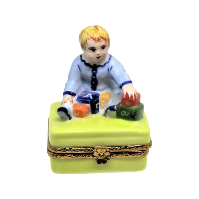 Baby w Blocks Porcelain Limoges Babies Figurine French Trinket Box