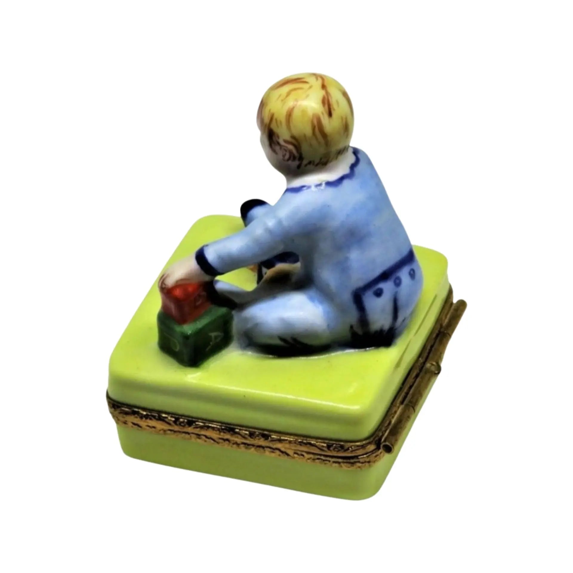 Baby w Blocks Porcelain Limoges Babies Figurine French Trinket Box