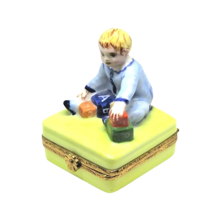 Baby w Blocks Porcelain Limoges Babies Figurine French Trinket Box