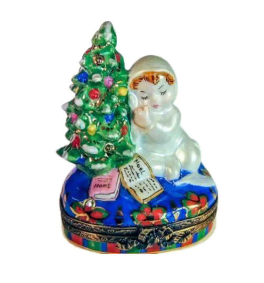 Baby w Christmas Tree Porcelain Limoges xmas theme christmas baby LIMOGES BOXES French Trinket Box