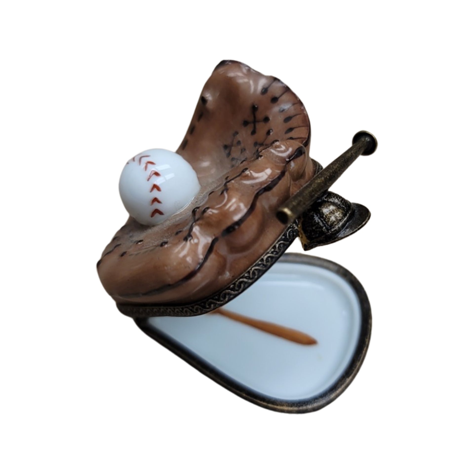 Baseball Glove and Ball Figurine Porcelain Limoges sports French Trinket Box