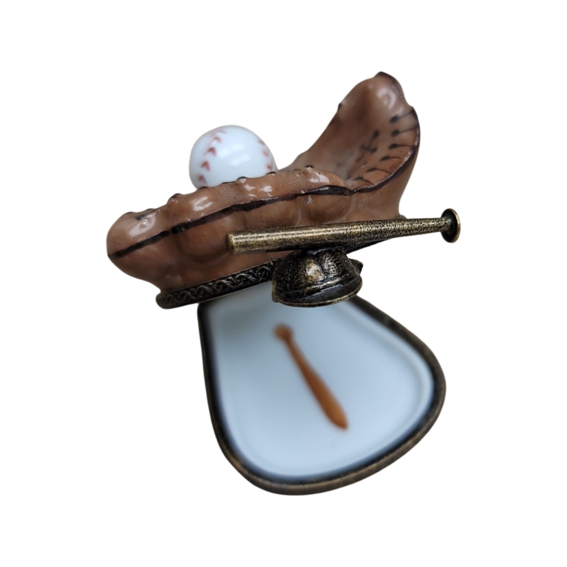 Baseball Glove and Ball Figurine Porcelain Limoges sports French Trinket Box
