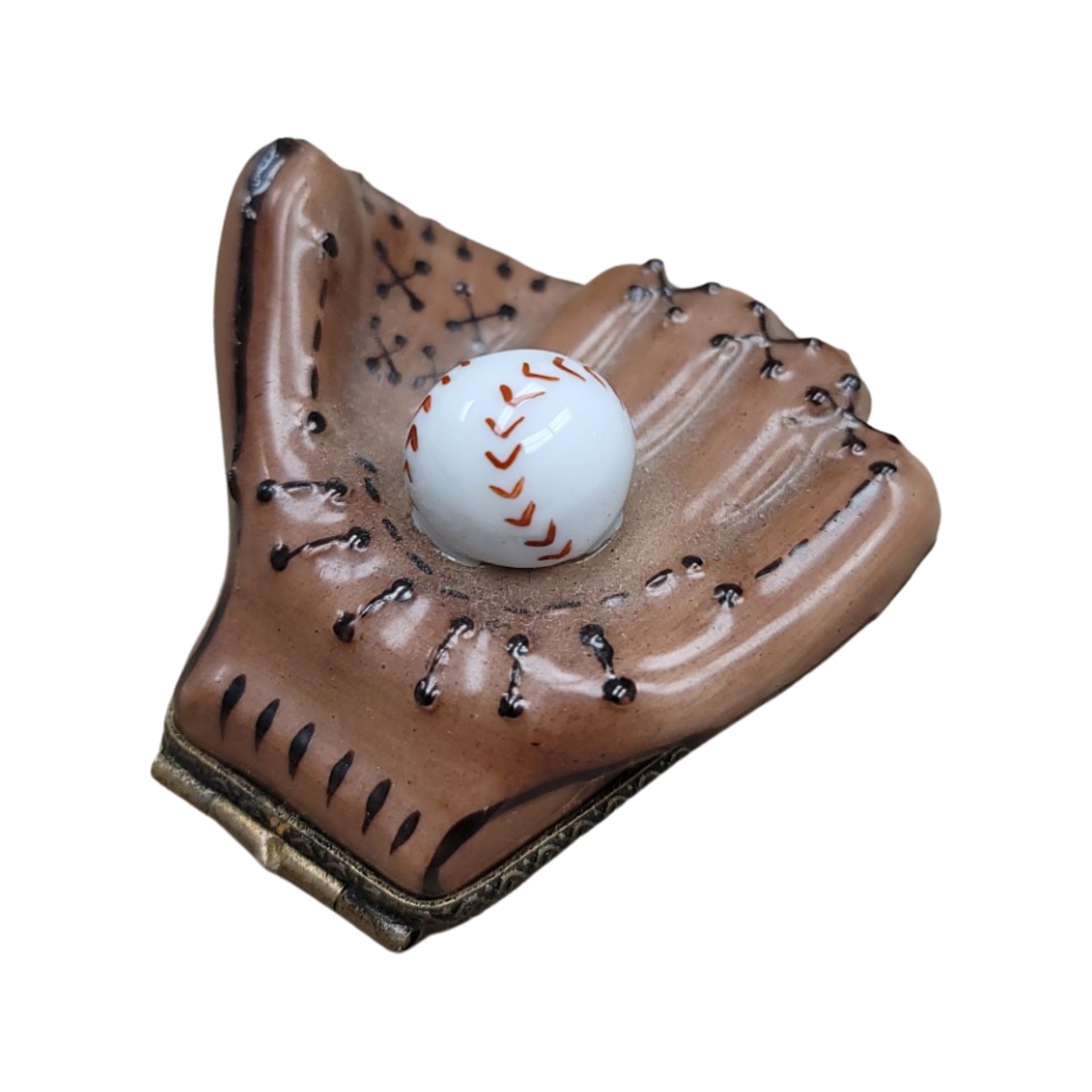 Baseball Glove and Ball Figurine Porcelain Limoges sports French Trinket Box