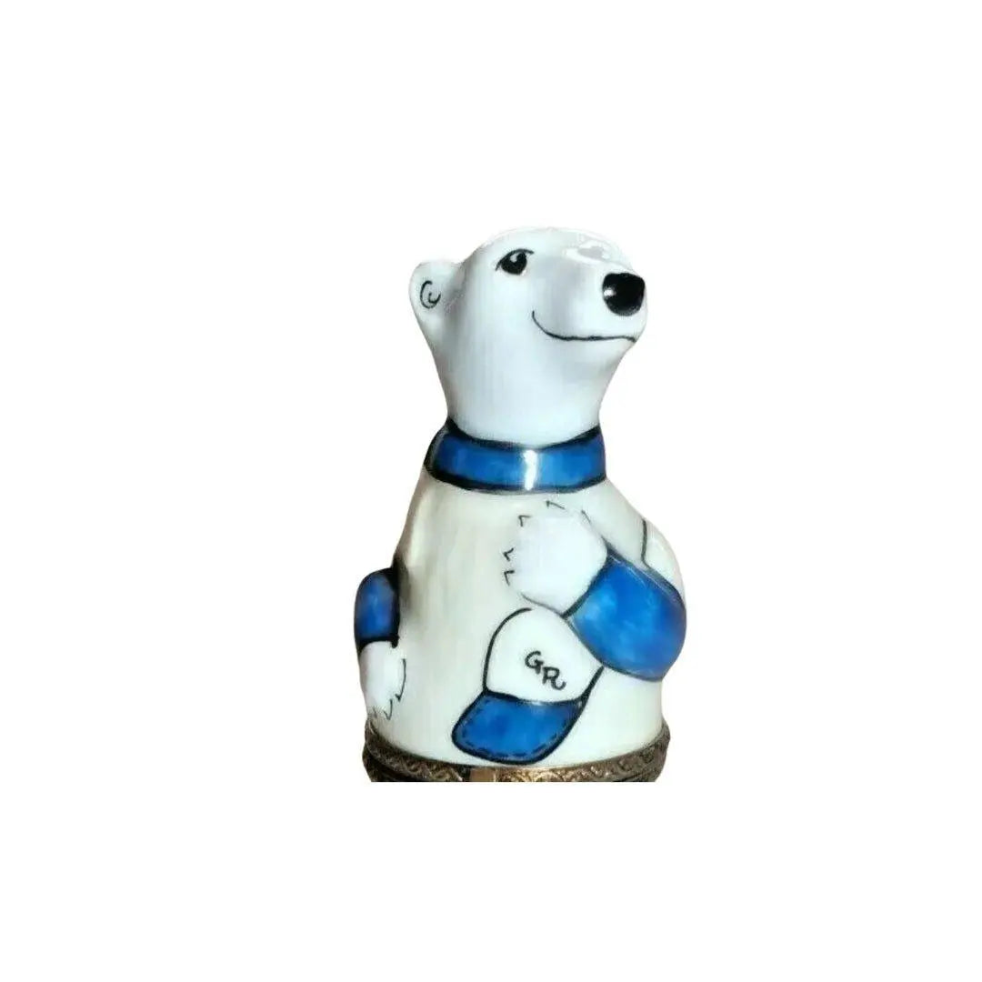 Baseball Polar Bear Porcelain Limoges bear sports French Trinket Box