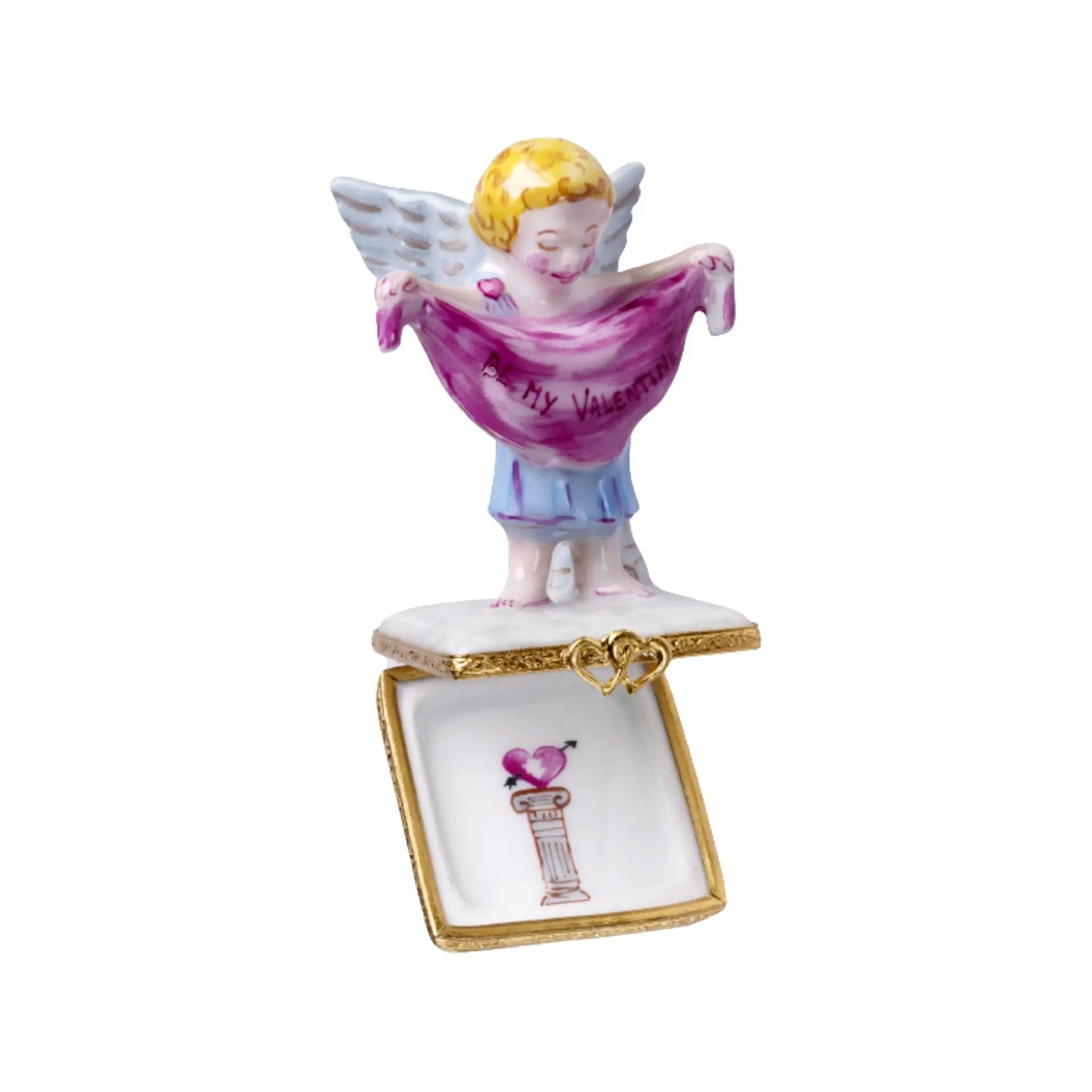 Be My Valentine Cupid Angel Porcelain Limoges Valentine Love Angel French Trinket Box