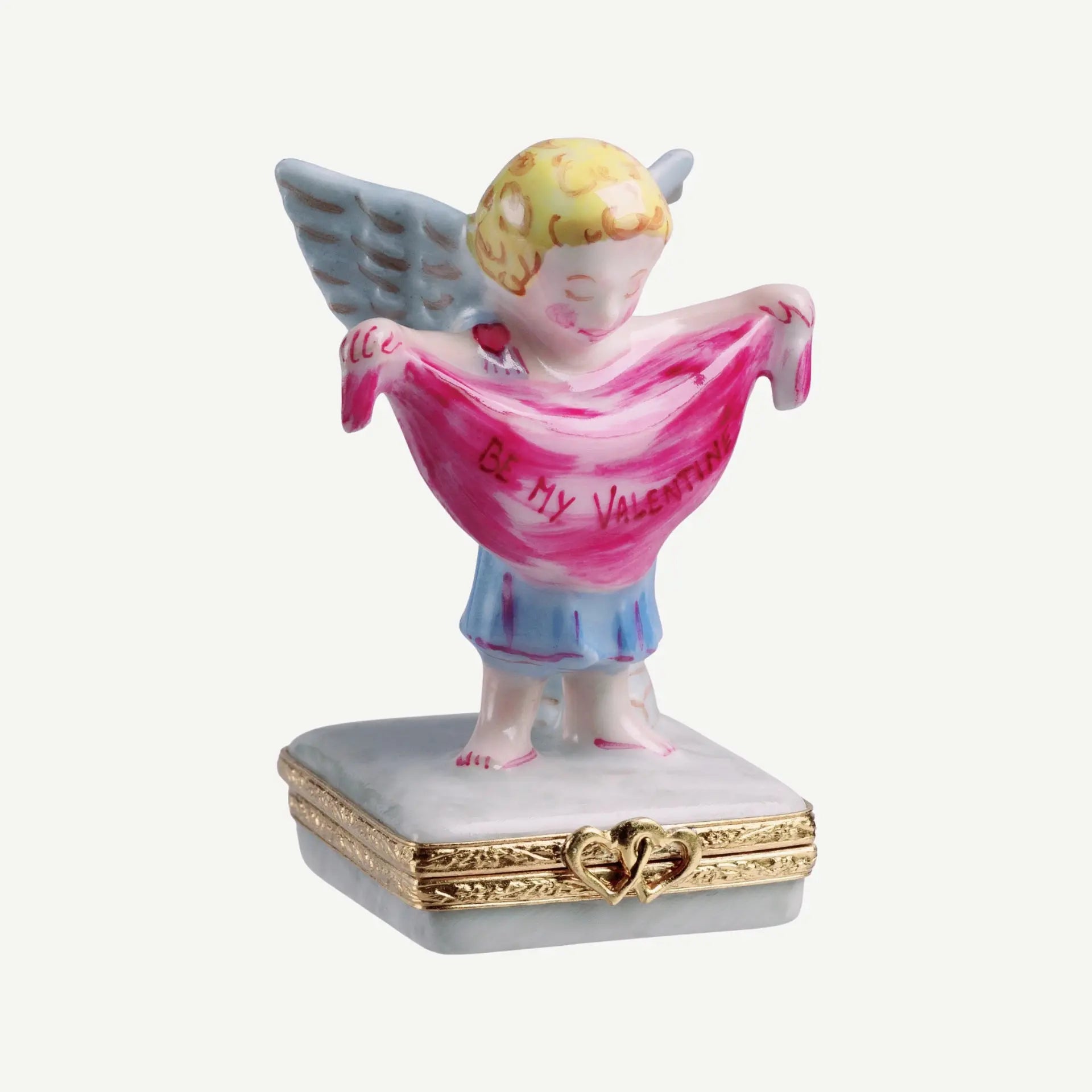 Be My Valentine Cupid Angel Porcelain Limoges Valentine Love Angel French Trinket Box
