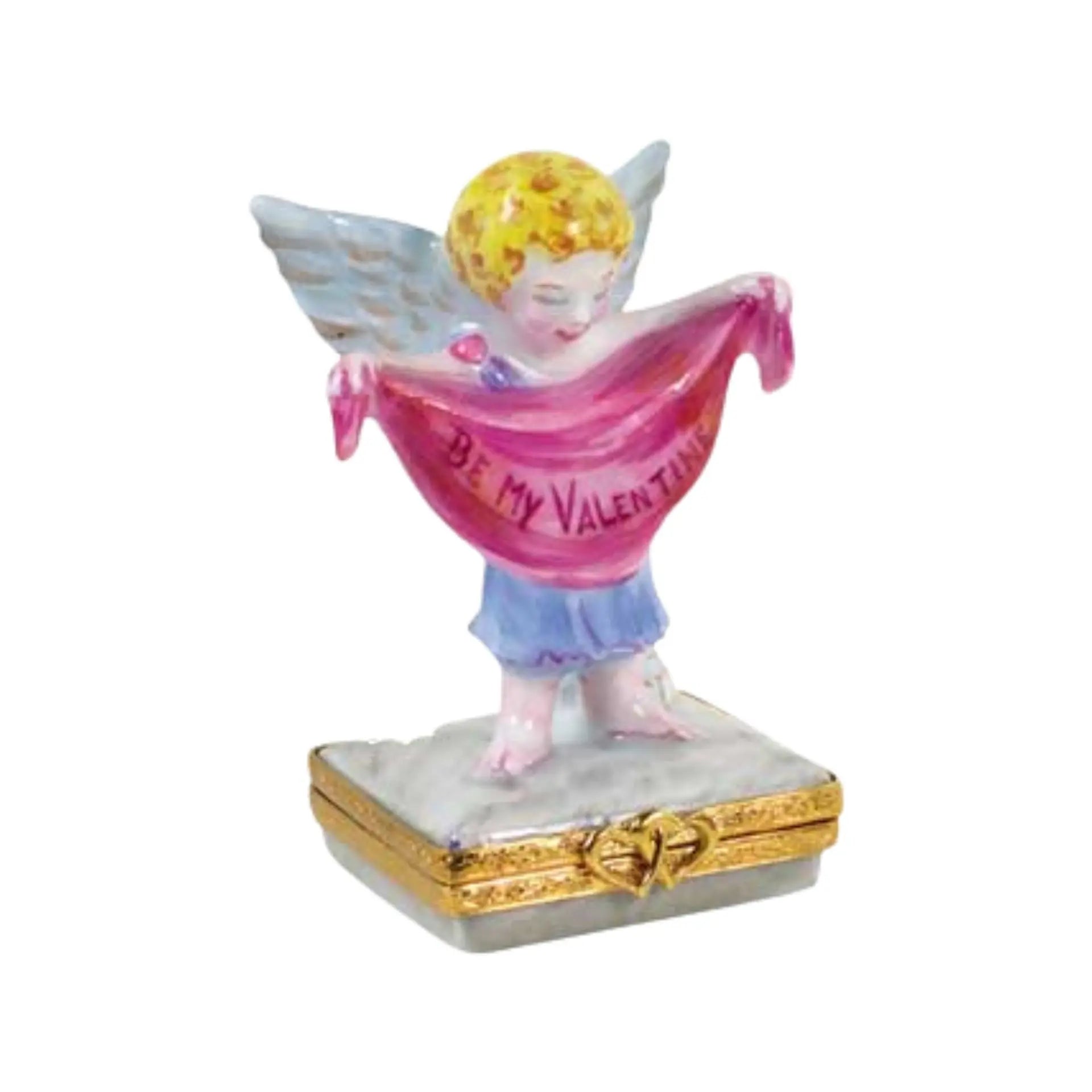 Be My Valentine Cupid Angel Porcelain Limoges Valentine Love Angel French Trinket Box