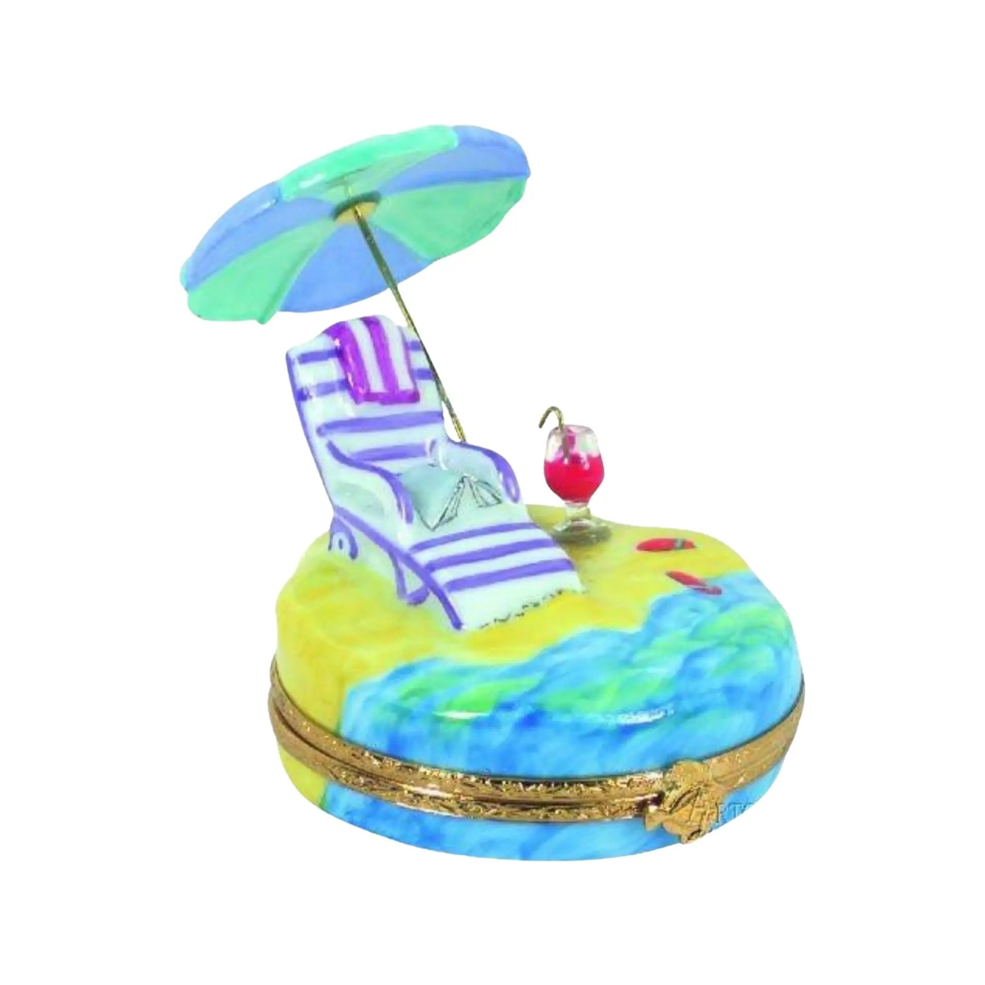 Beach Chair: Blue And Teal Porcelain Limoges Beach Ocean French Trinket Box