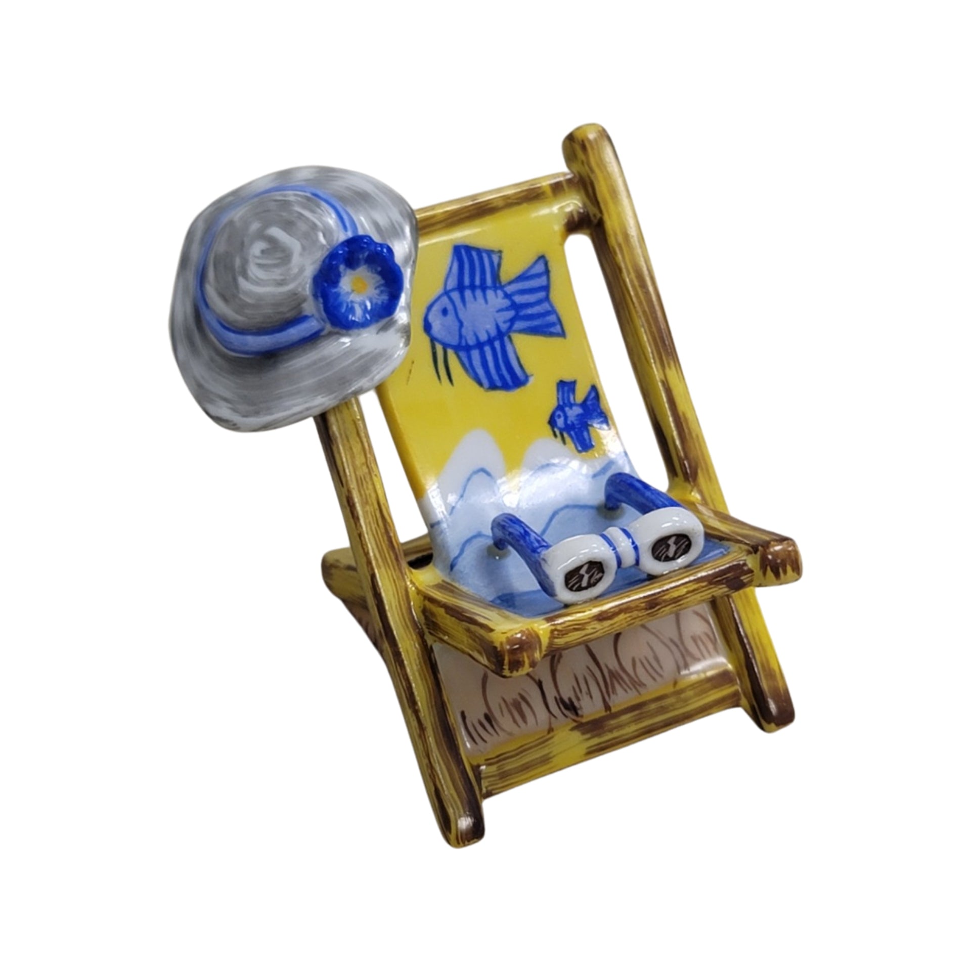 Beach Chair Fish Figurine Porcelain Limoges beach ocean French Trinket Box