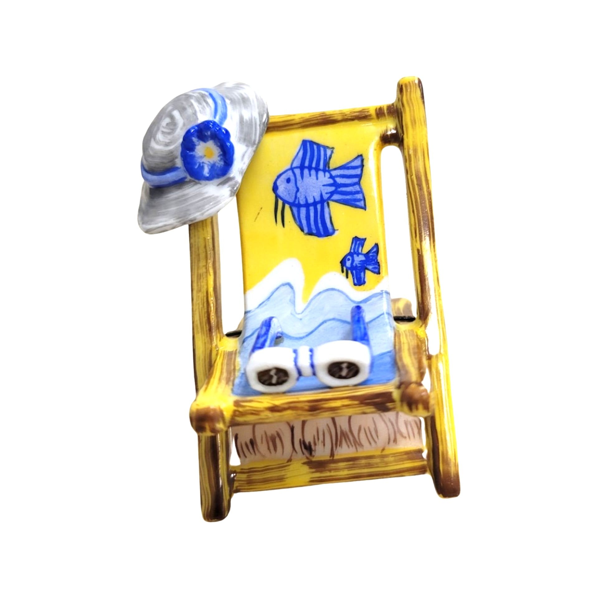 Beach Chair Fish Figurine Porcelain Limoges beach ocean French Trinket Box