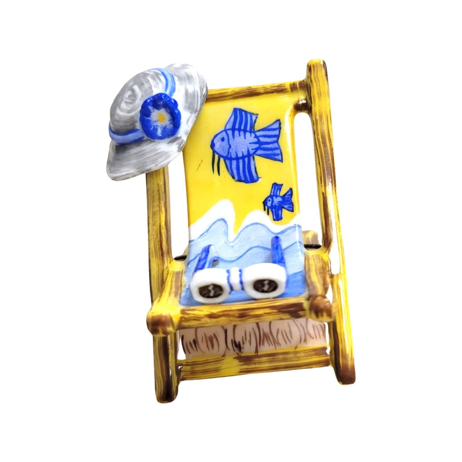 Beach Chair Fish Figurine Porcelain Limoges beach ocean French Trinket Box