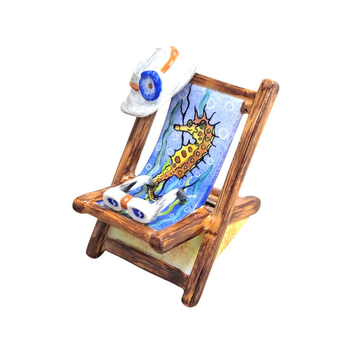Beach Chair Seahorse Figurine Porcelain Limoges beach ocean French Trinket Box