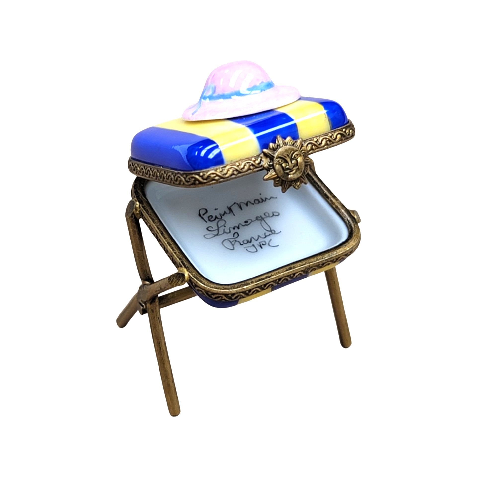 Beach Hat Seat Bench Figurine Porcelain Limoges beach ocean French Trinket Box