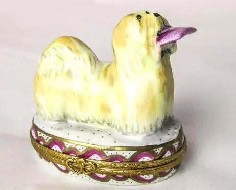 Bichon Frise Dog w Newspaper Porcelain Limoges dog limoges boxes French Trinket Box