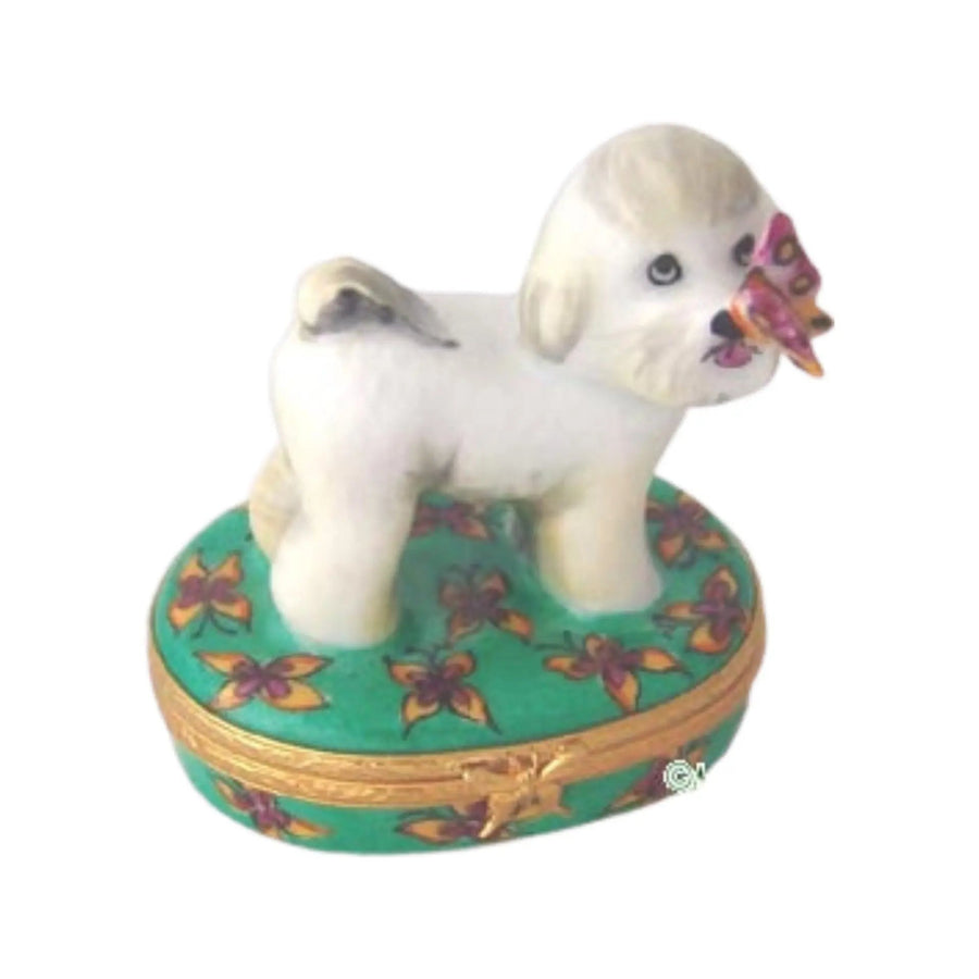 Bichon Frise Dog Porcelain Limoges Dog French Trinket Box