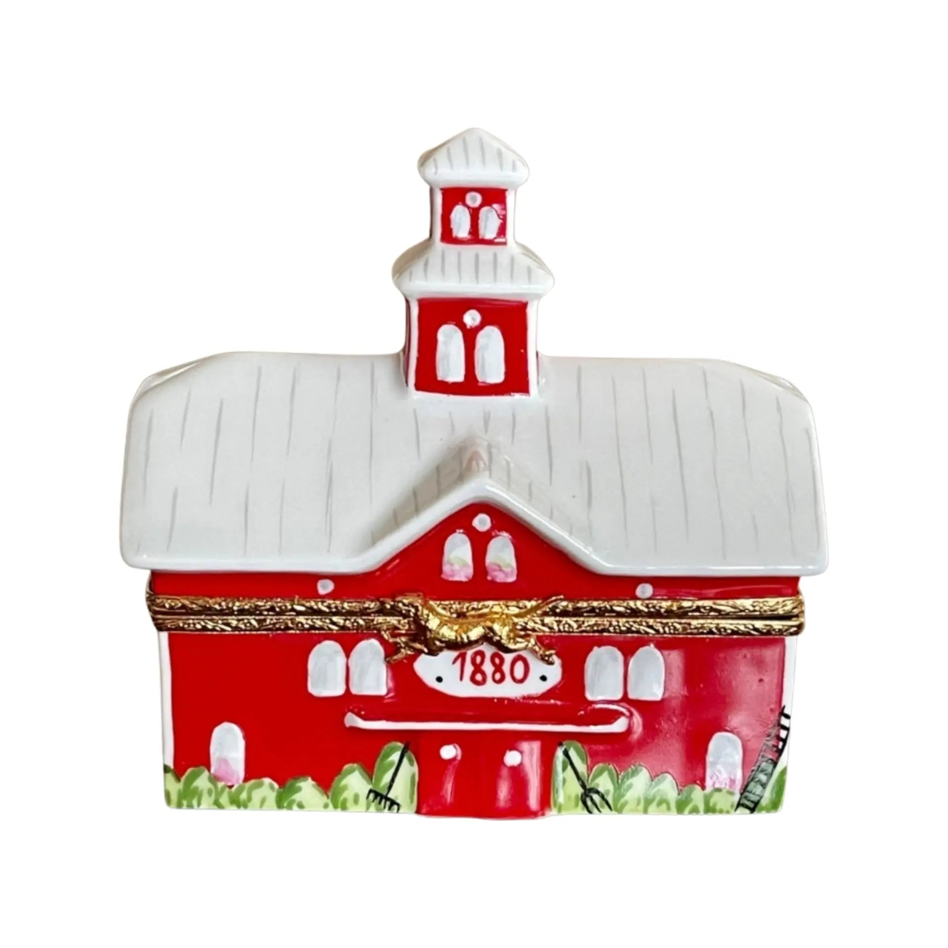 Big Red Barn w Cow Porcelain Limoges Farm Animals French Trinket Box