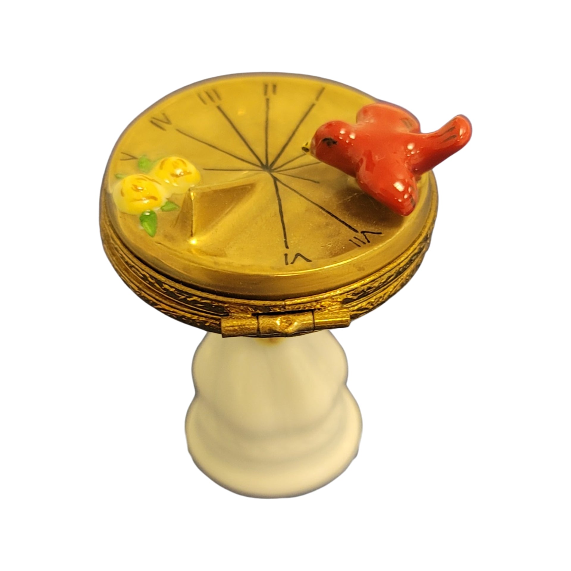 Bird Perched on Sundial Porcelain Limoges Limoges Box birds garden French Trinket Box