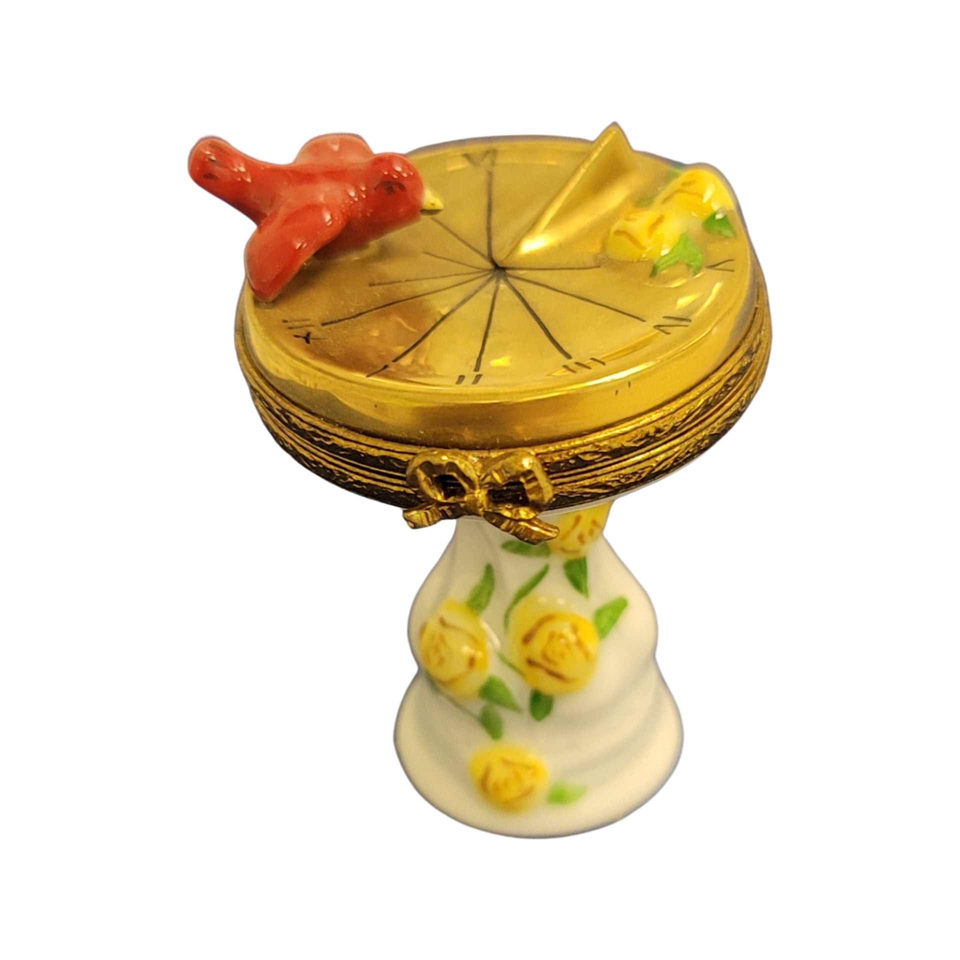 Bird Perched on Sundial Porcelain Limoges Limoges Box birds garden French Trinket Box