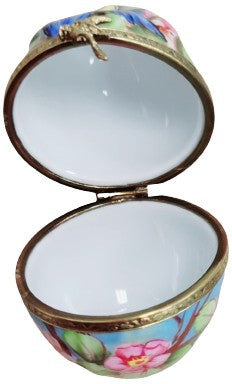 Birds and Blooms Egg Box Porcelain Limoges egg LIMOGES BOXES bird garden French Trinket Box