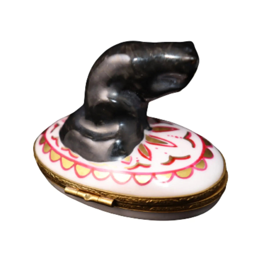 Black Angora Porcelain Limoges Cat French Trinket Box