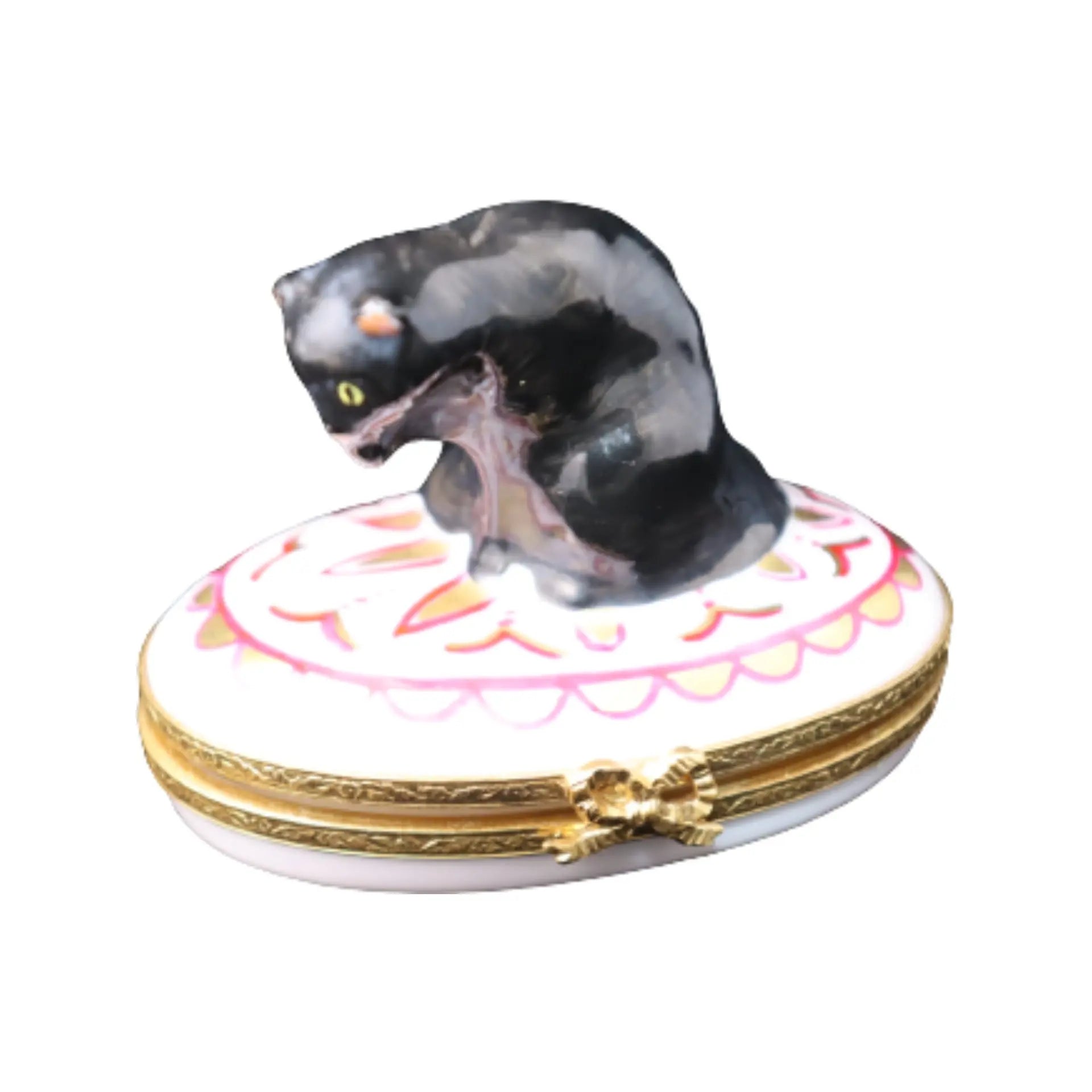 Black Angora Porcelain Limoges Cat French Trinket Box