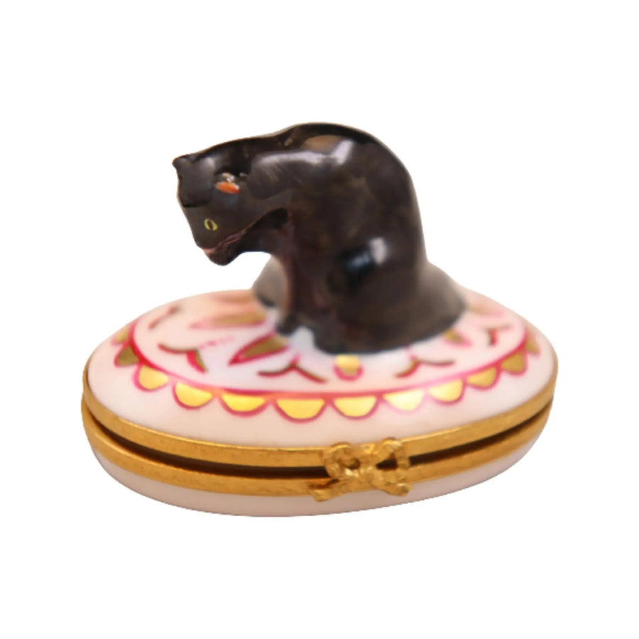 Black Angora Porcelain Limoges Cat French Trinket Box