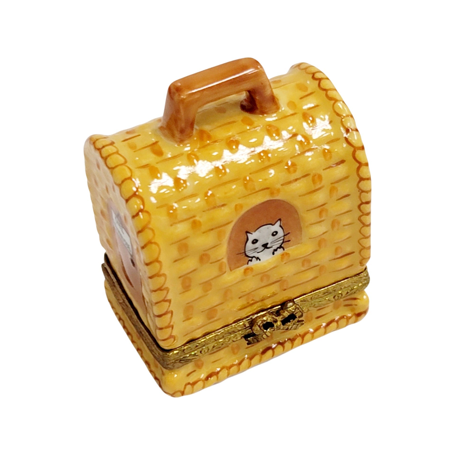 Black Cat Carrier Figurine Porcelain Limoges Cat French Trinket Box