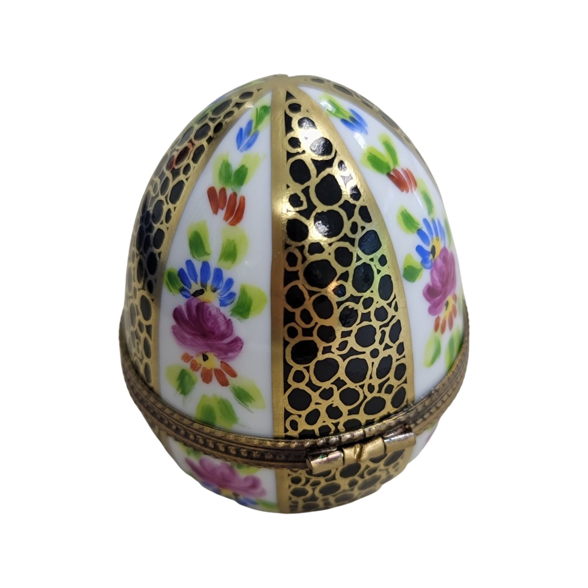 Black Gold Egg Perfume Box Porcelain Limoges Perfume Egg French Trinket Box