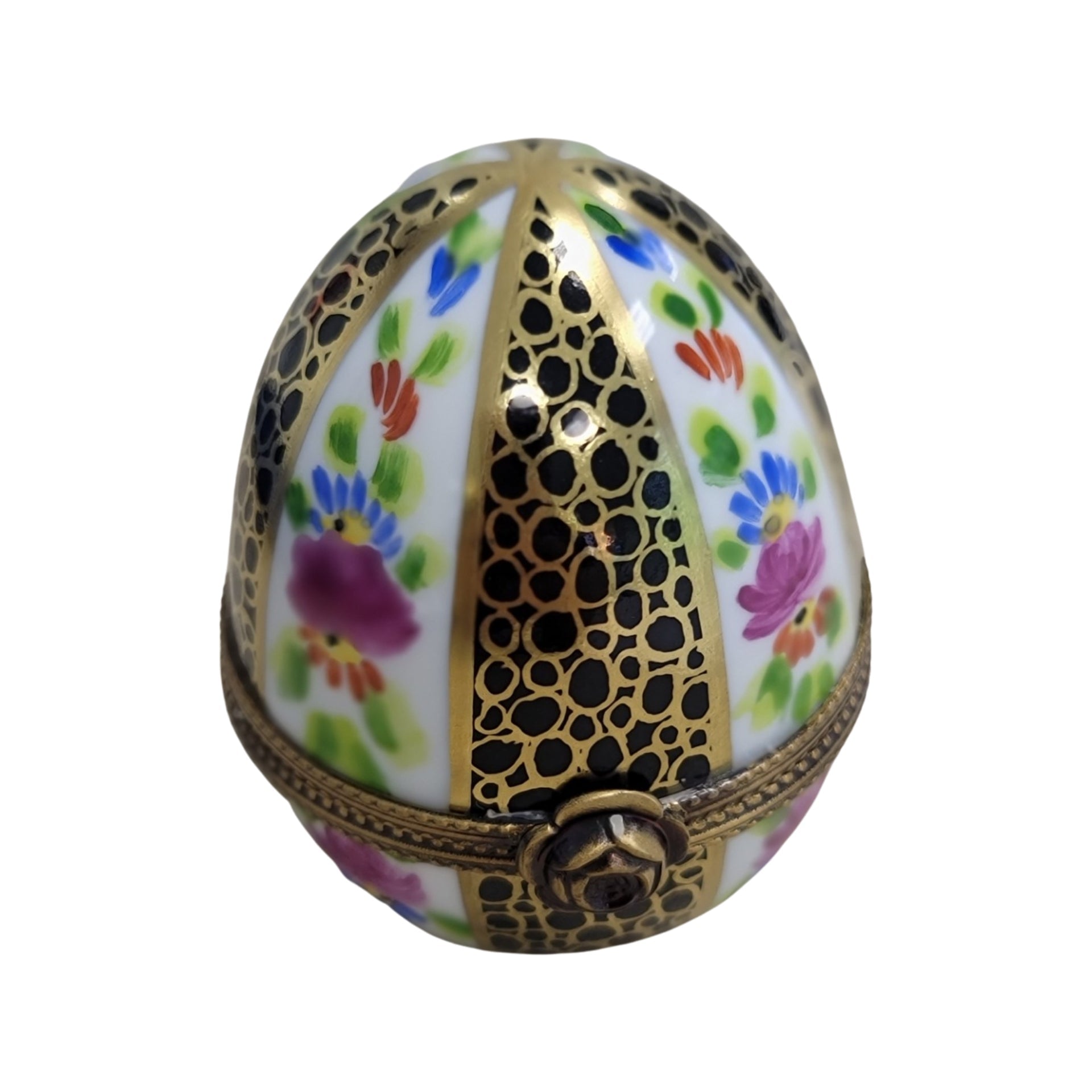 Black Gold Egg Perfume Box Porcelain Limoges Perfume Egg French Trinket Box