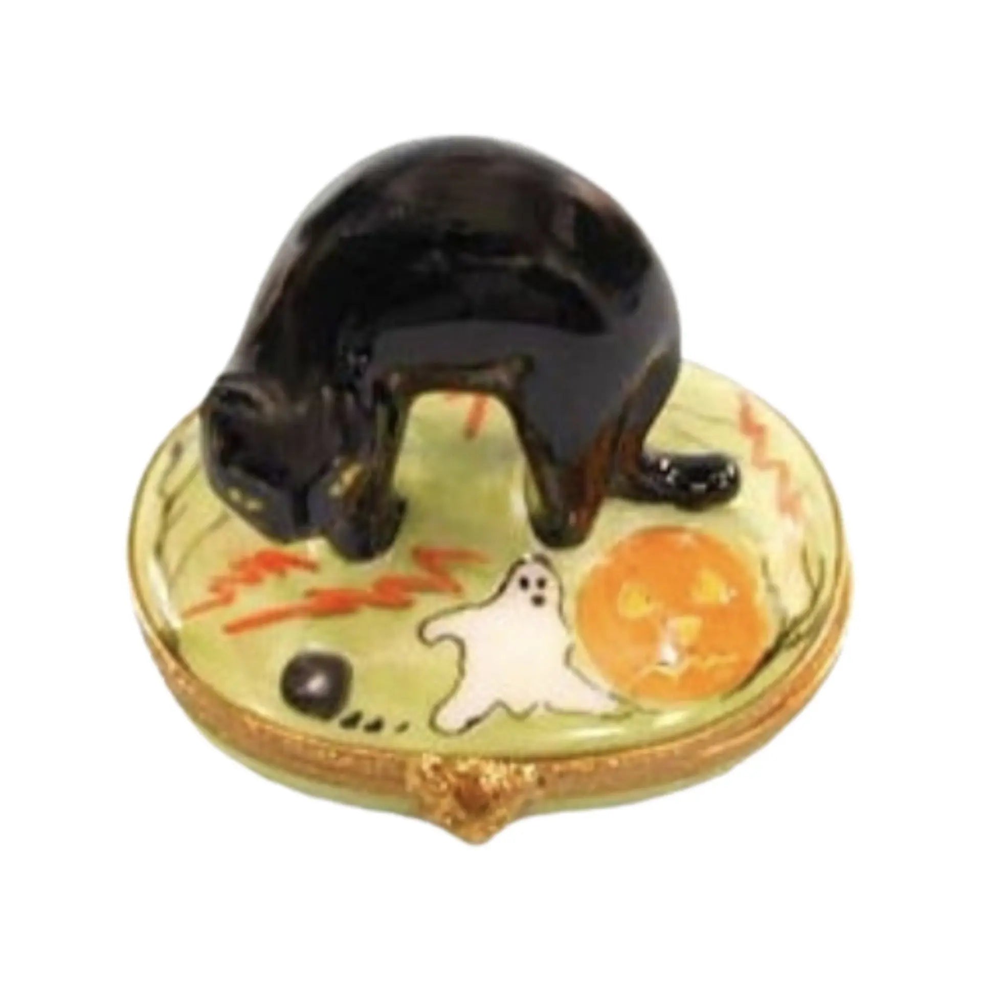 Black Halloween Cat Porcelain Limoges Cat Halloween French Trinket Box