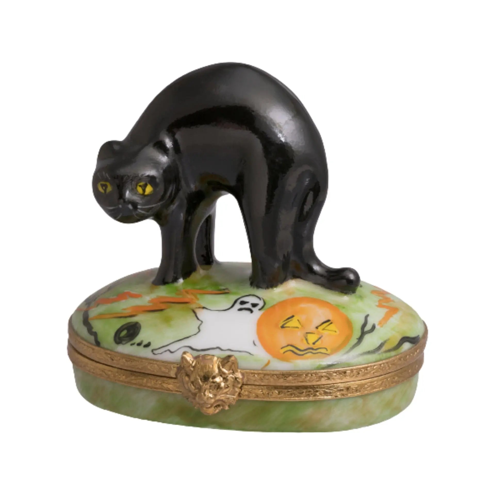 Black Halloween Cat Porcelain Limoges Cat Halloween French Trinket Box