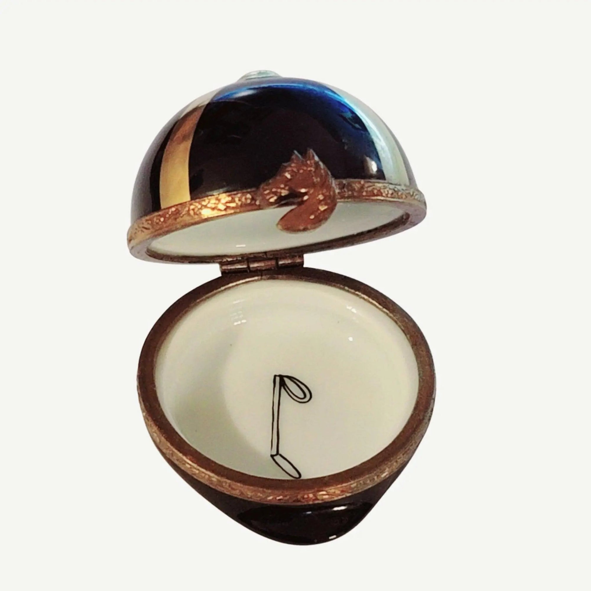 Black Jockey Derby Hat Box Porcelain Limoges Limoges Boxes travel sports French Trinket Box