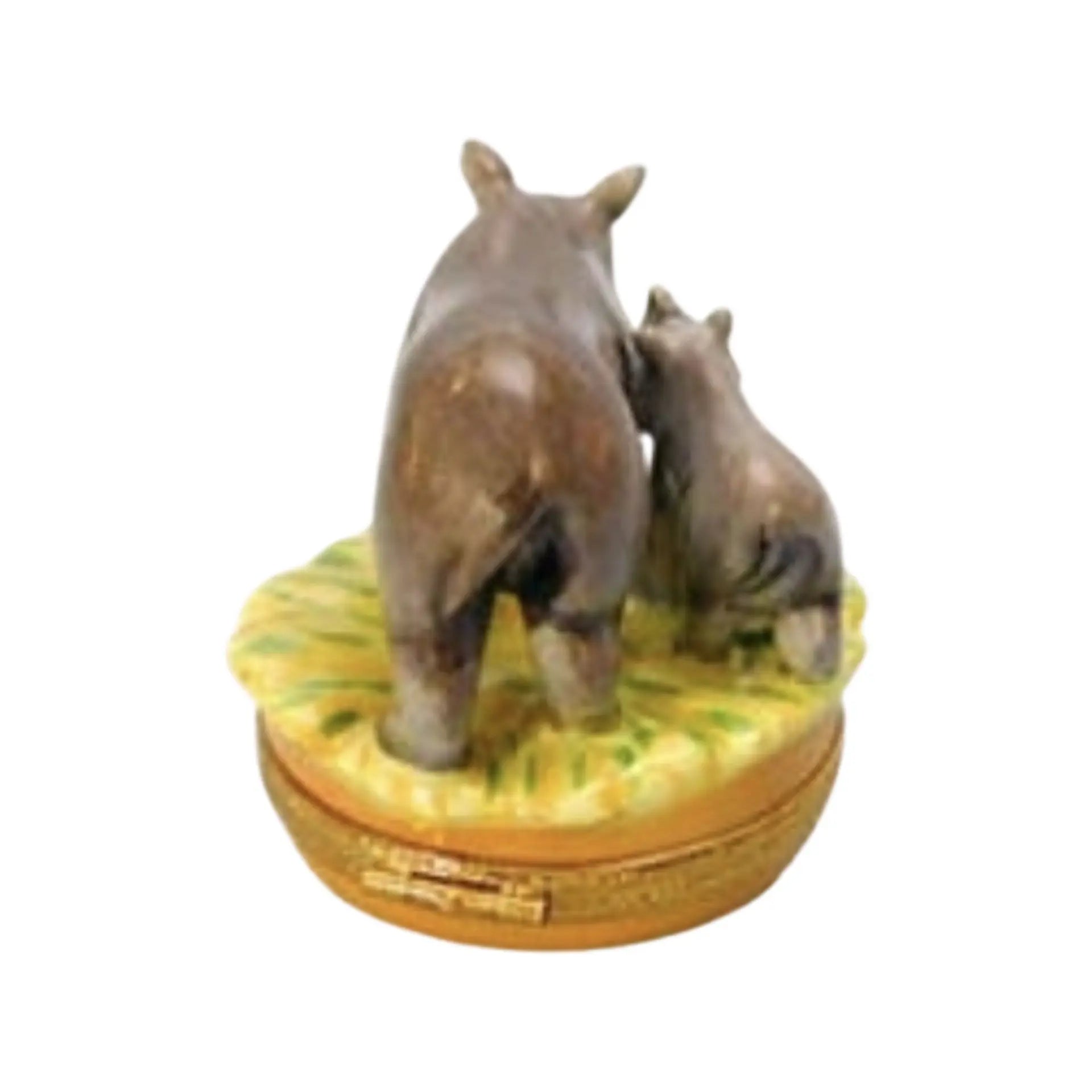 Black Rhino w Baby Porcelain Limoges Wild Animals French Trinket Box