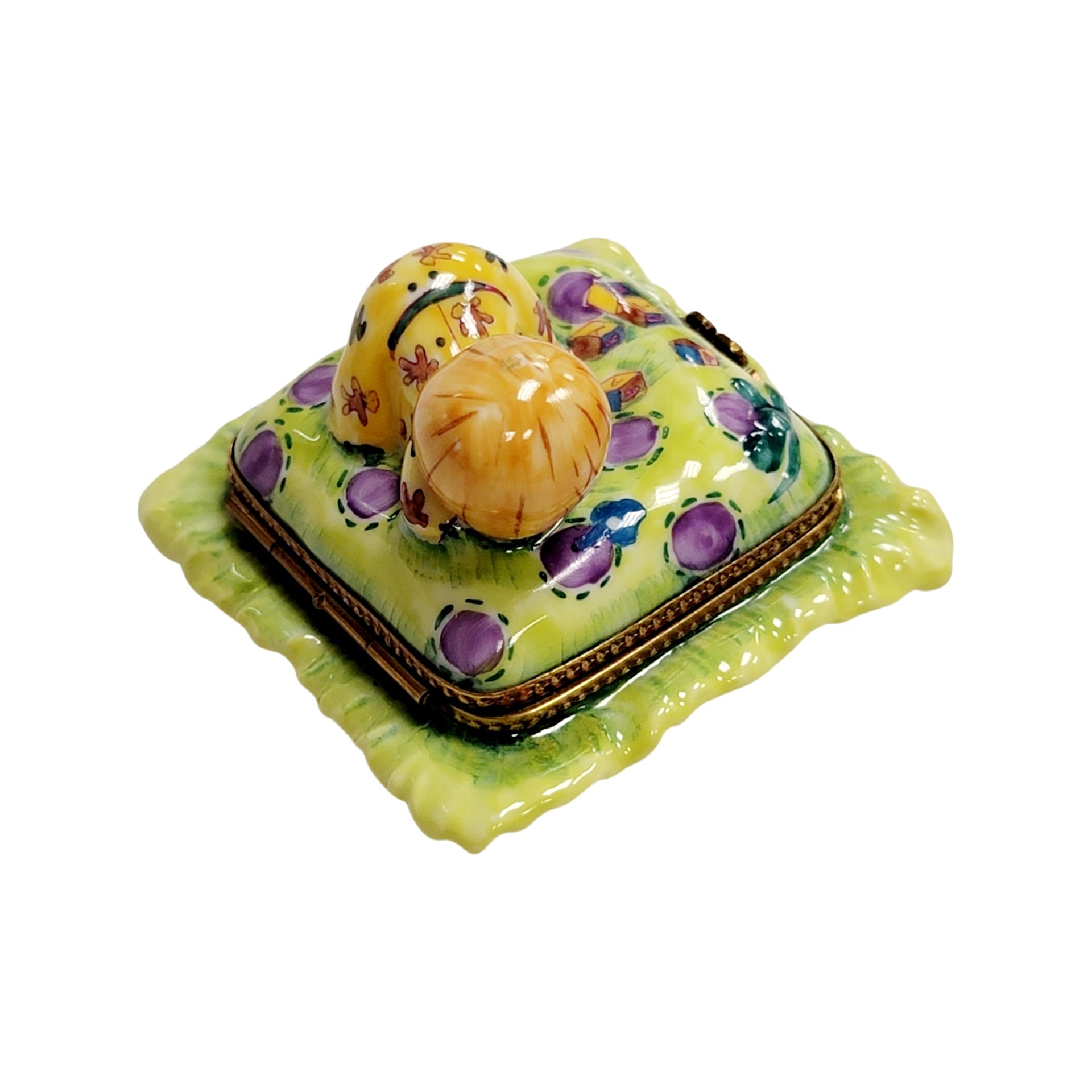 Blond Baby Doll on Pillow Porcelain Limoges baby figurine French Trinket Box