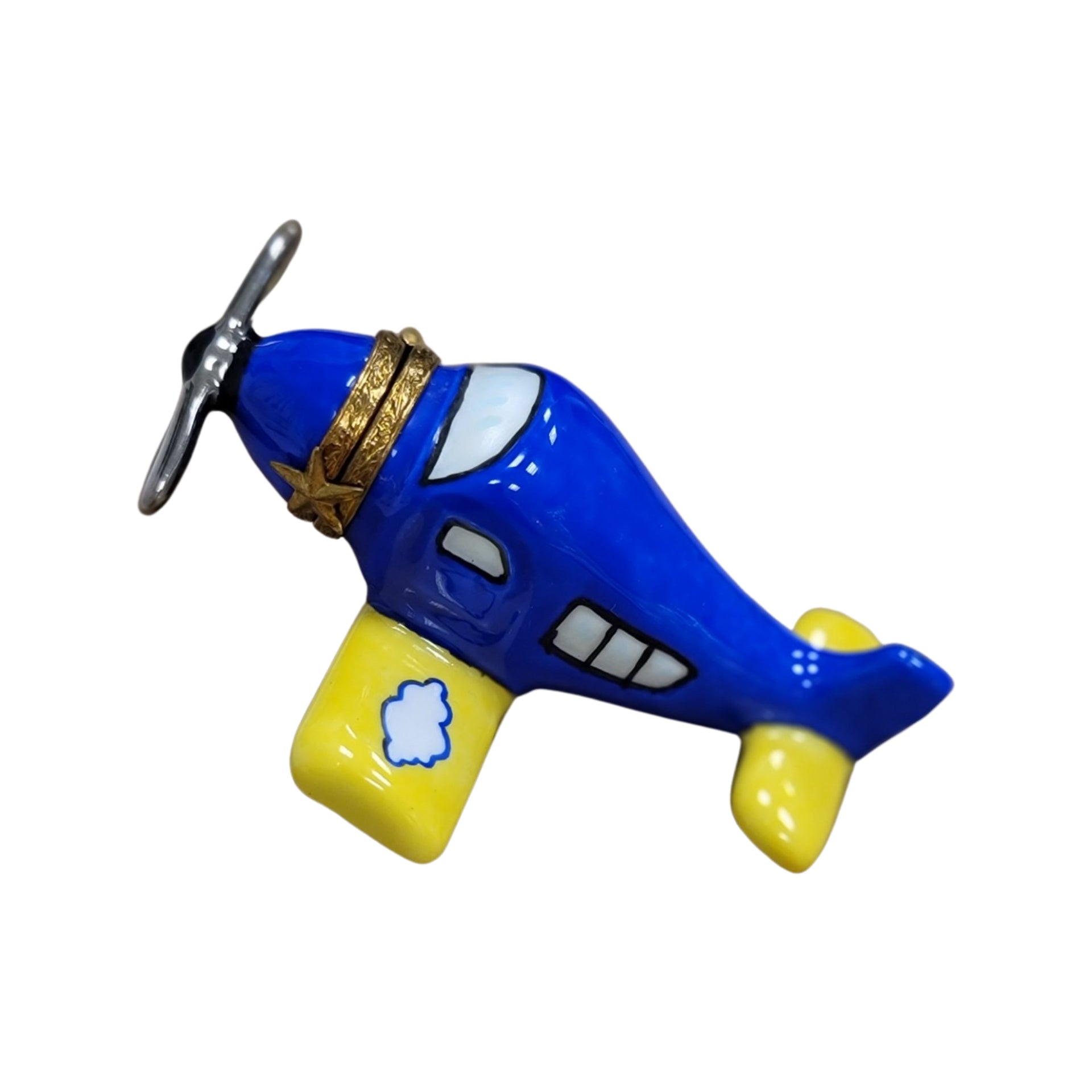 Blue Porcelain Airplane Figurine Porcelain Limoges vehicle French Trinket Box