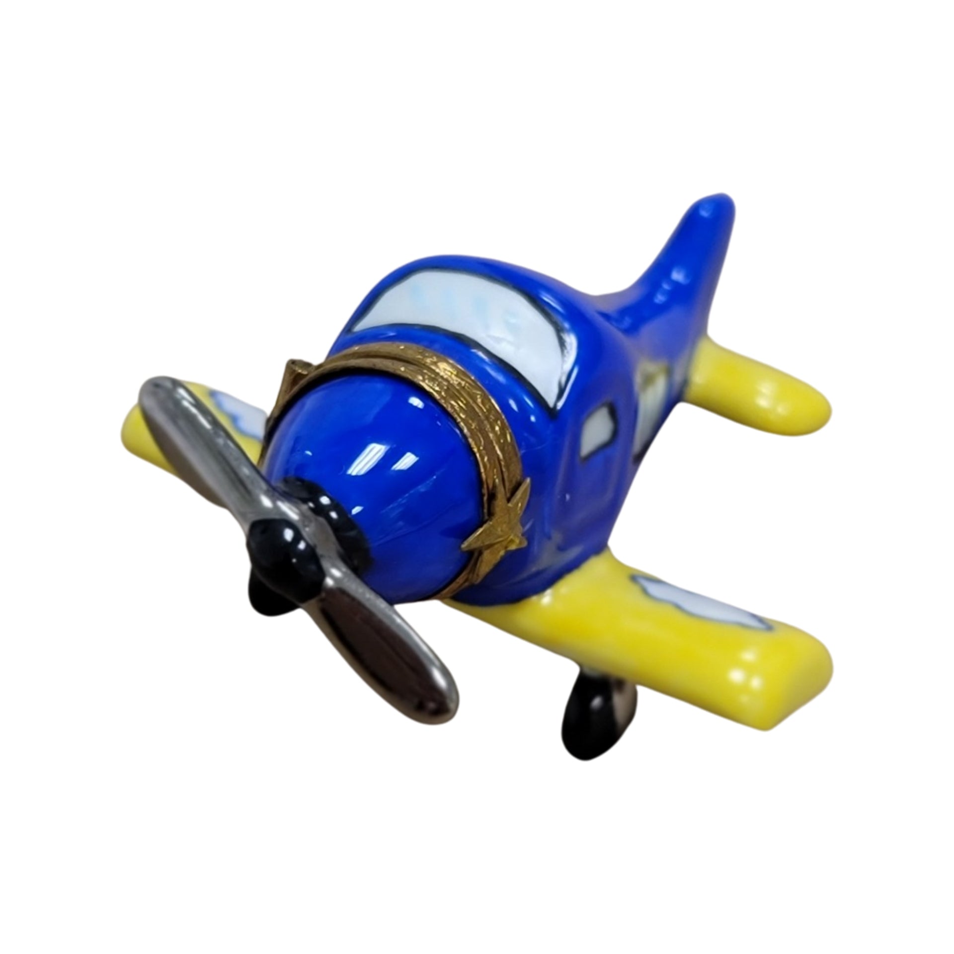 Blue Porcelain Airplane Figurine Porcelain Limoges vehicle French Trinket Box