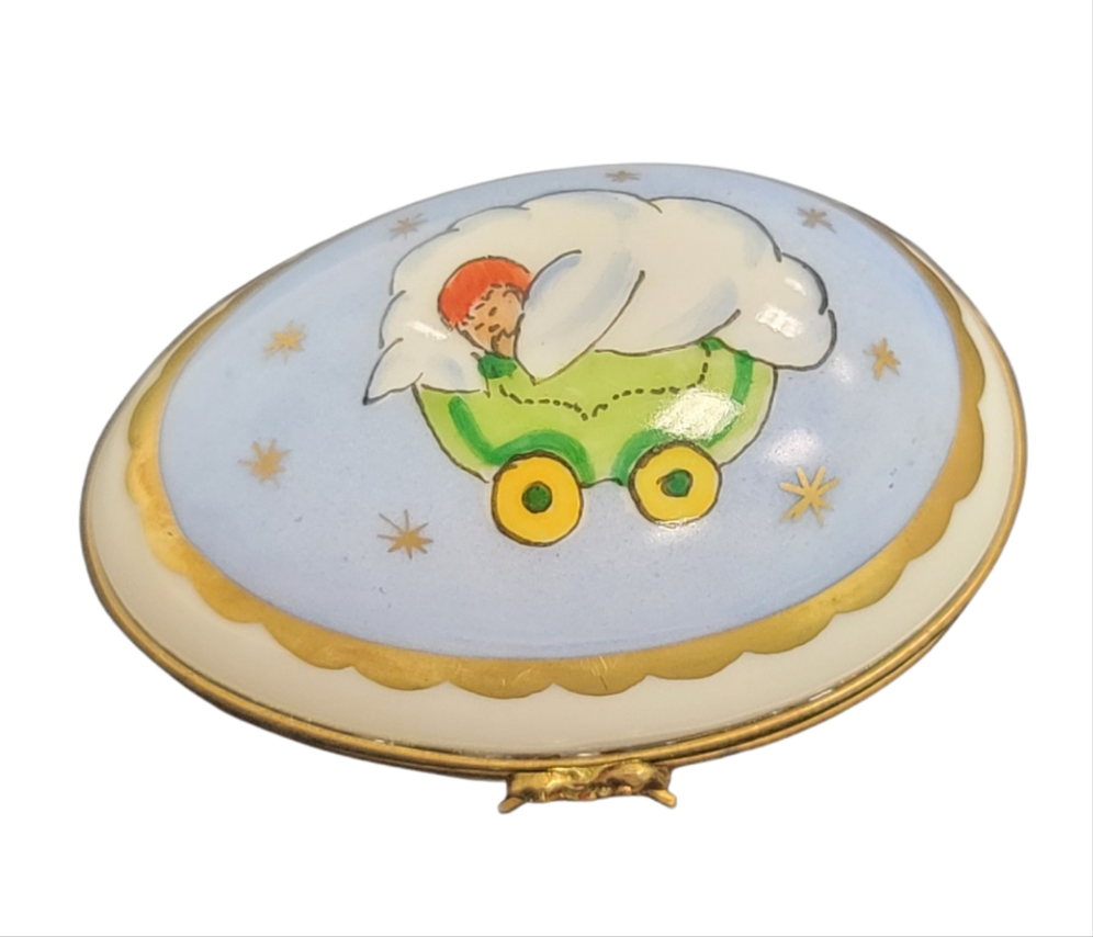 Blue Baby Egg Trinket Box Porcelain Limoges egg LIMOGES BOXES French Trinket Box