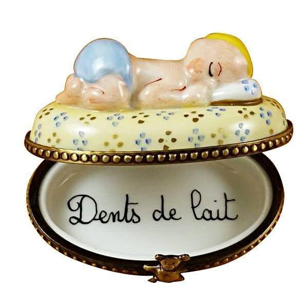 Blue Baby Sleeping limoges box Porcelain Limoges French Trinket Box