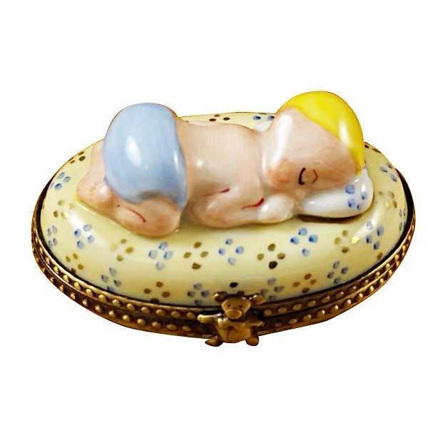 Blue Baby Sleeping limoges box Porcelain Limoges French Trinket Box