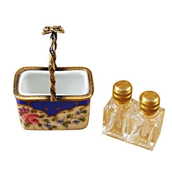 Blue Basket with Two Bottles limoges box Porcelain Limoges French Trinket Box