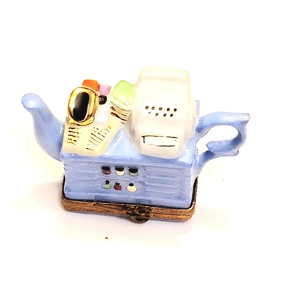 Blue Beauty Teapot Treasure Porcelain Limoges China Professional French Trinket Box