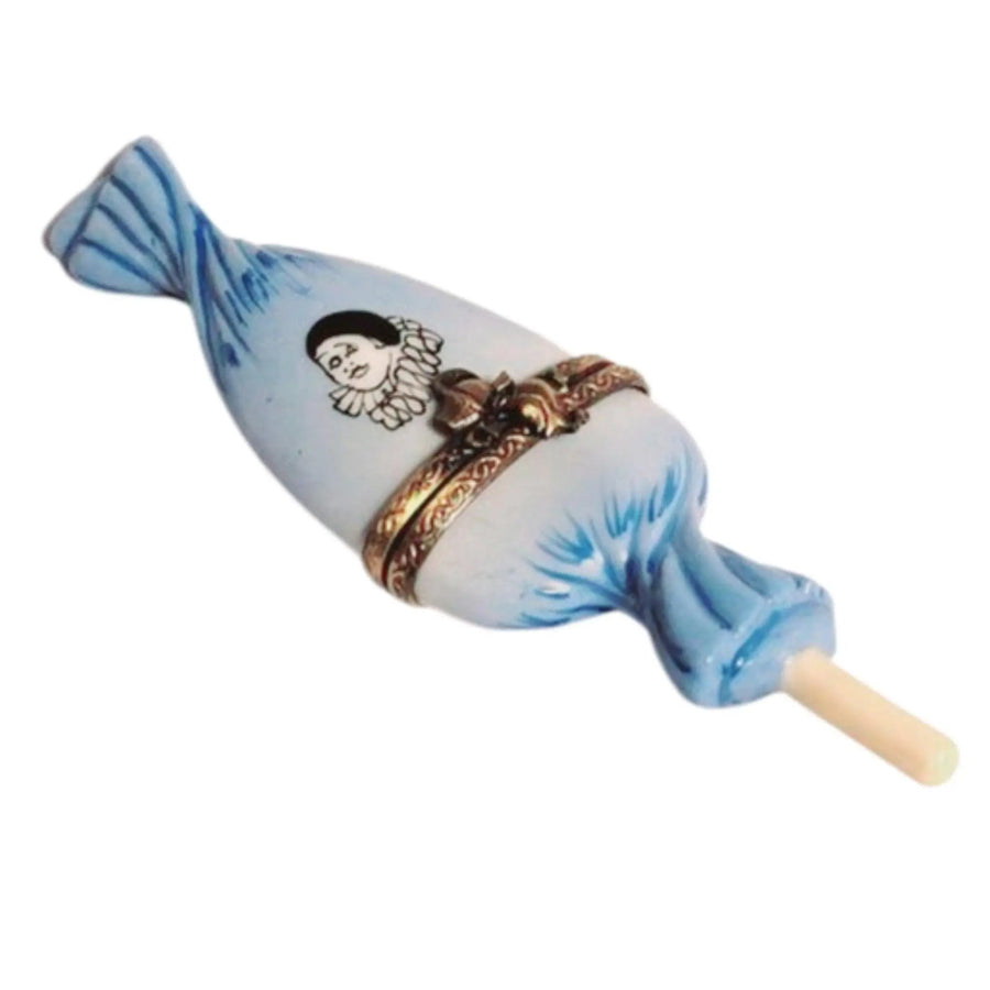Blue Clown Candy Lollipop Delight Porcelain Limoges Carnival Kids Dessert French Trinket Box
