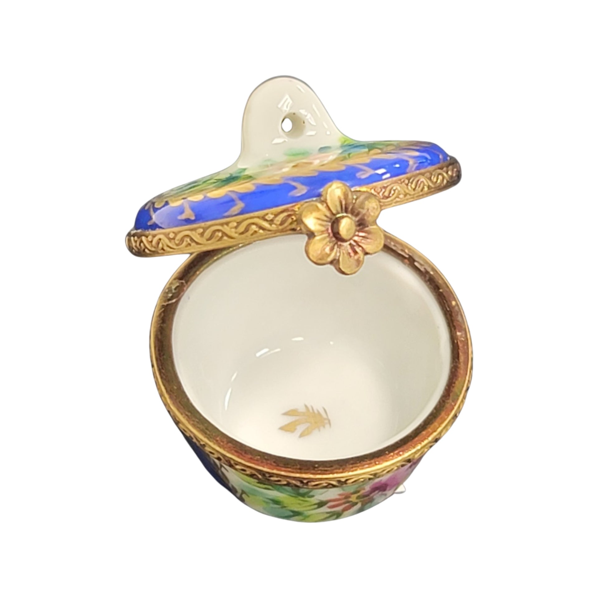 Blue Crown Top Pill Box Porcelain Limoges traditional French Trinket Box