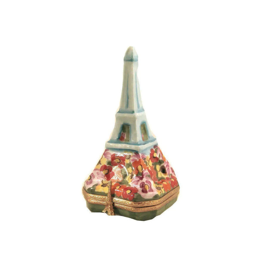 Blue Eiffel Tower w Flowers Porcelain Limoges Eiffel Paris France French Trinket Box