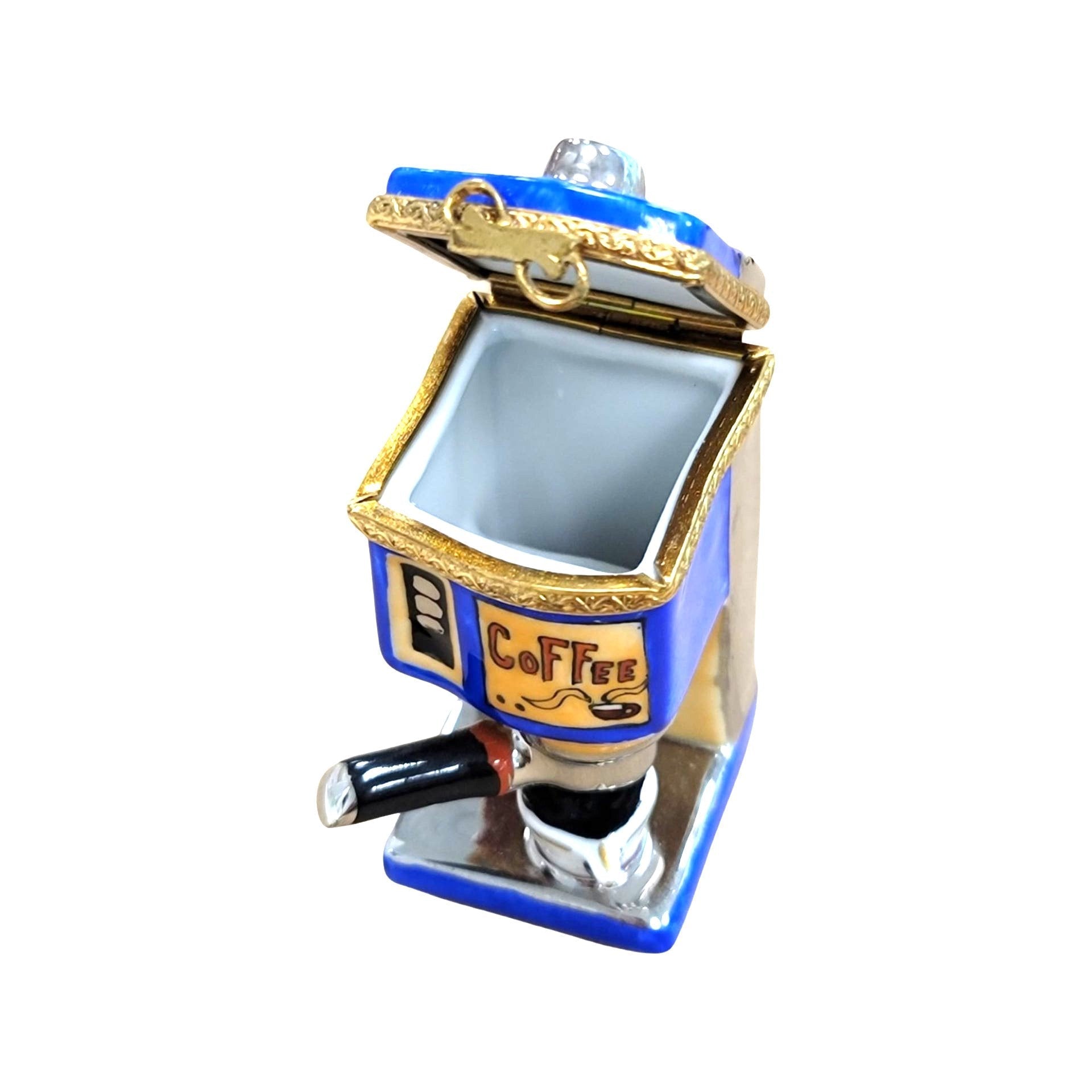 Blue Espresso Machine Figurine Porcelain Limoges Food Home French Trinket Box