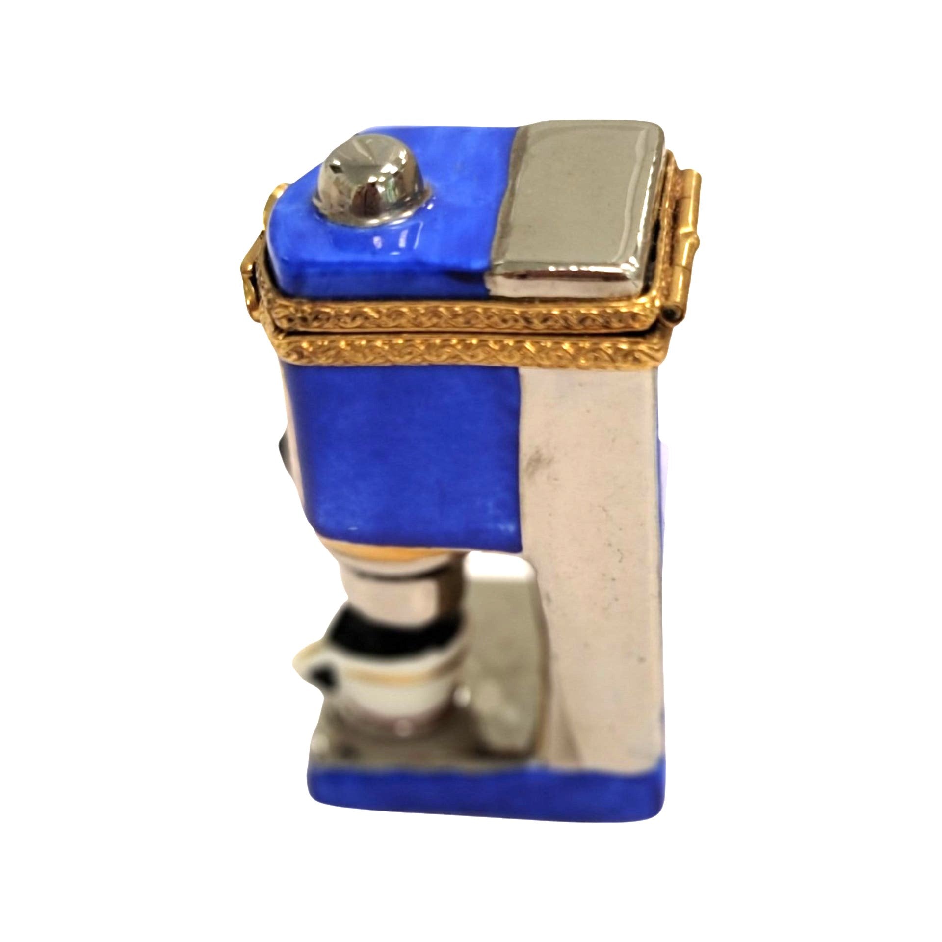 Blue Espresso Machine Figurine Porcelain Limoges Food Home French Trinket Box