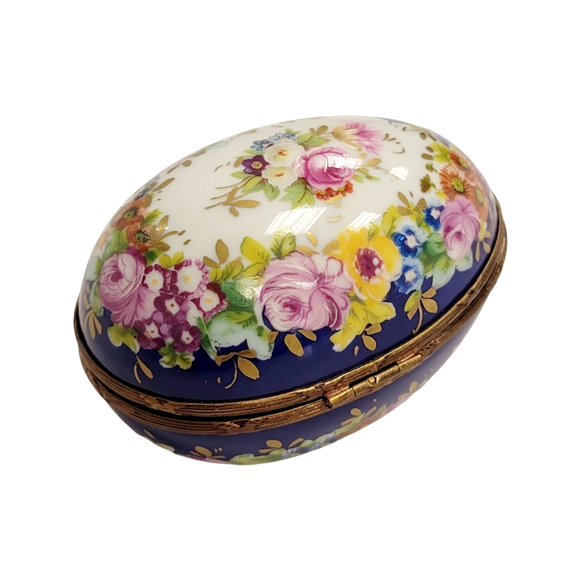Blue Floral Elegance Egg Porcelain Limoges egg LIMOGES BOXES French Trinket Box