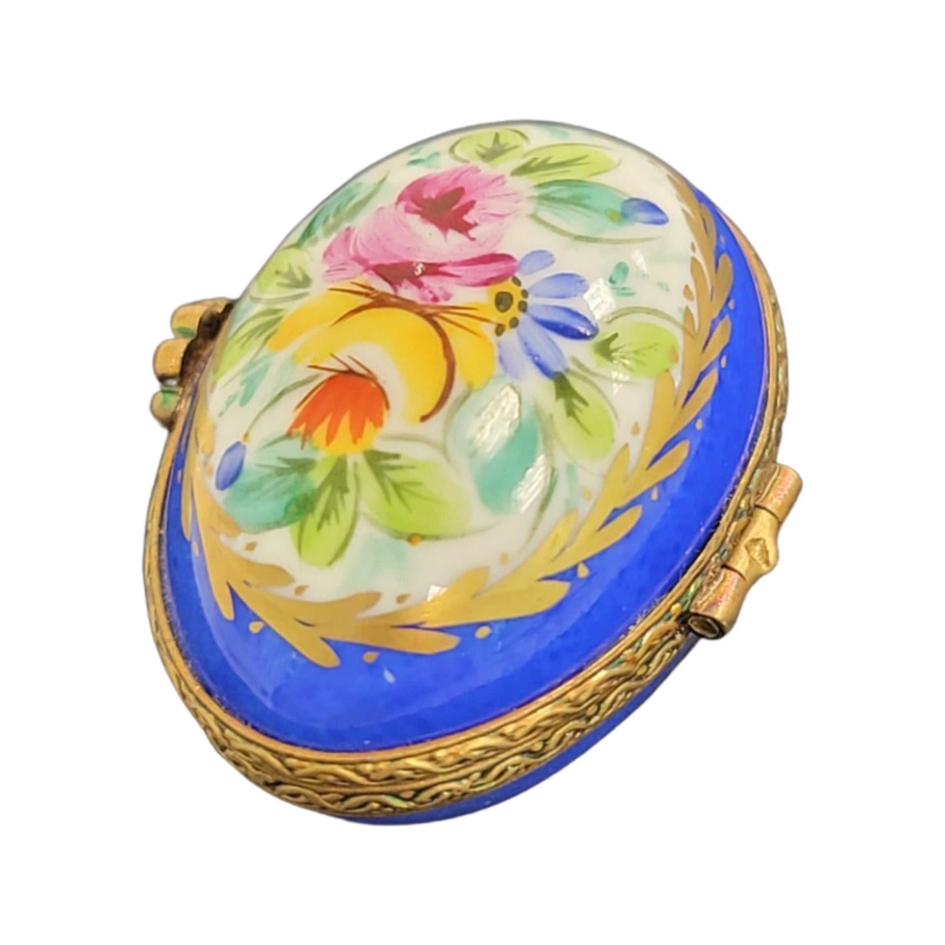 Blue Floral Elegance Egg Porcelain Limoges egg LIMOGES BOXES French Trinket Box