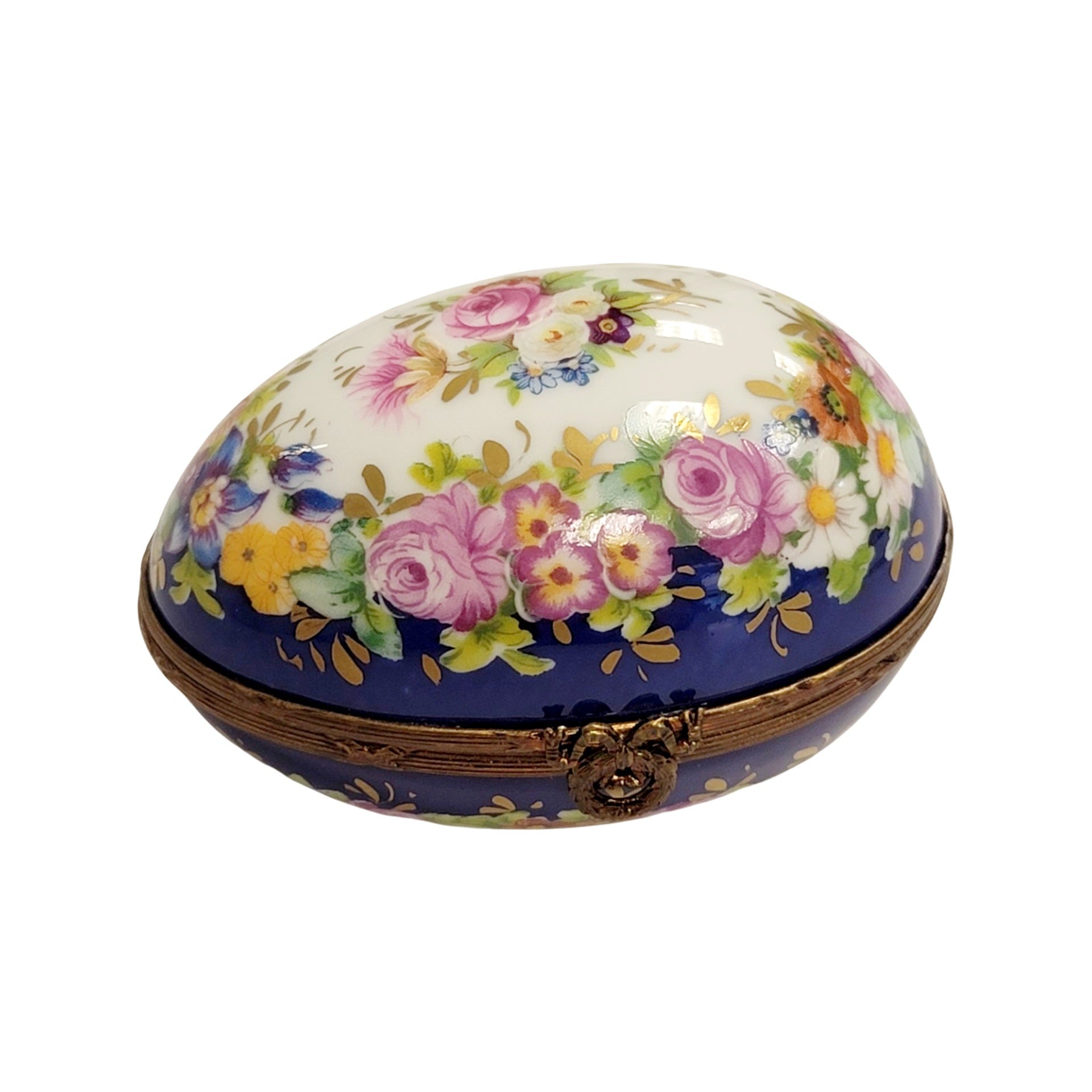 Blue Floral Elegance Egg Porcelain Limoges egg LIMOGES BOXES French Trinket Box