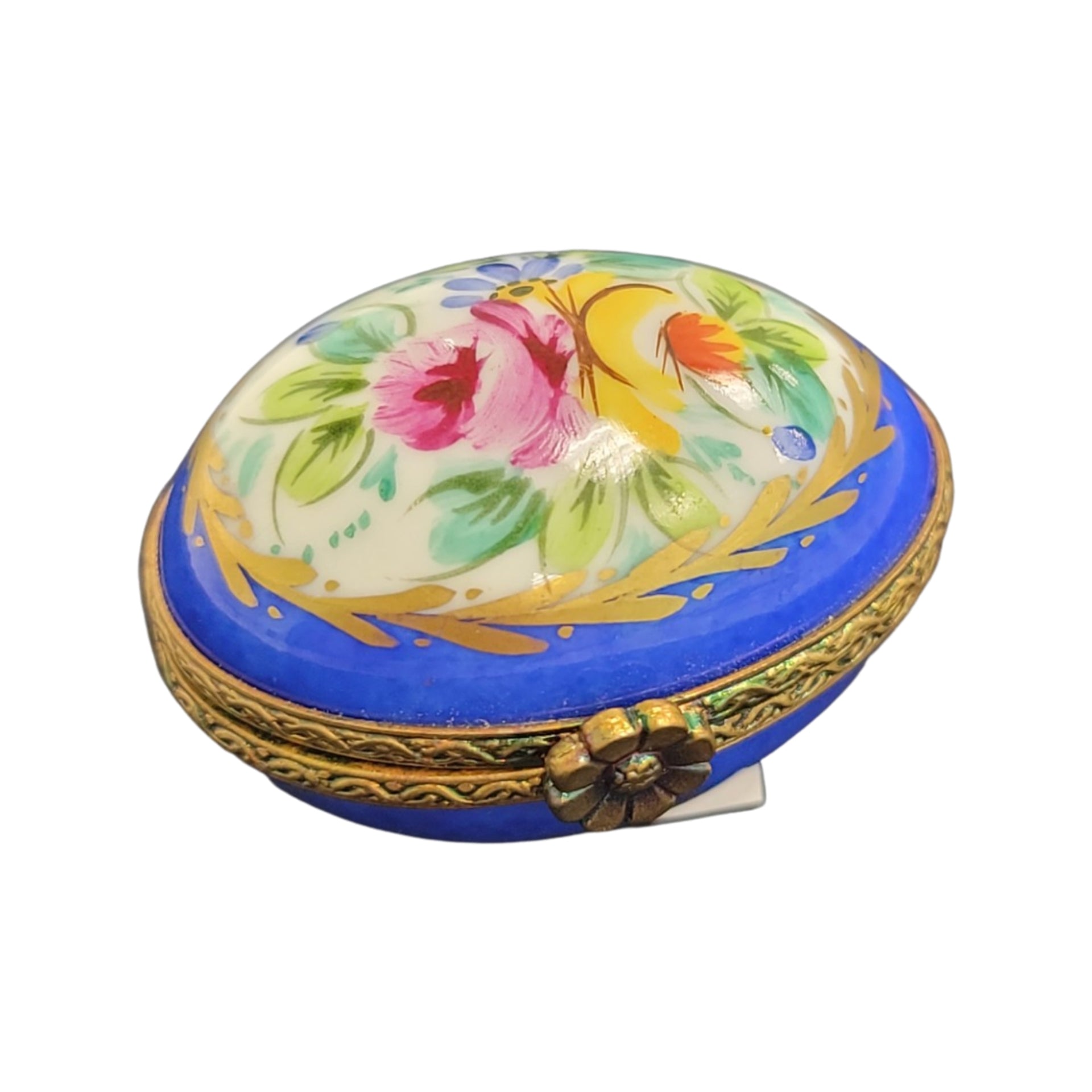 Blue Floral Elegance Egg Porcelain Limoges egg LIMOGES BOXES French Trinket Box